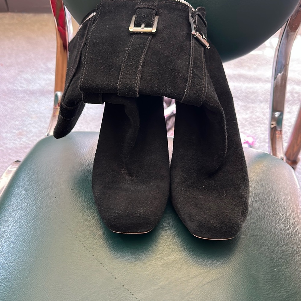 Michael Kors, black suede wedge boot with buckles size 9